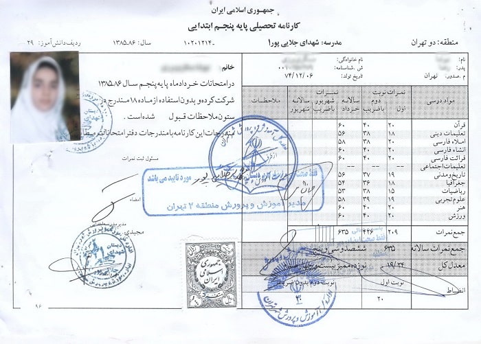 ترجمه کارنامه مدرسه و دبیرستان
