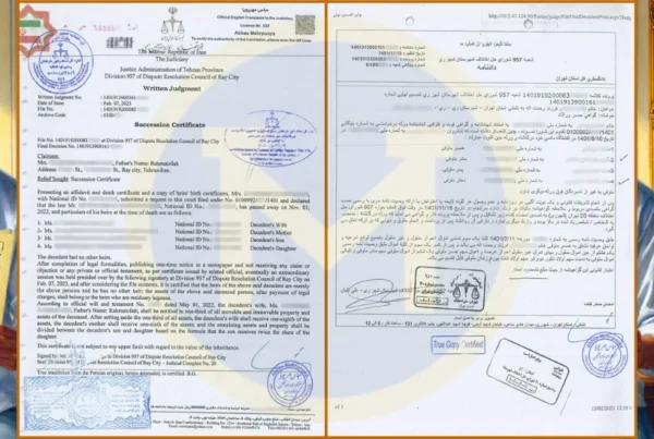 ترجمه گواهی انحصار وراثت