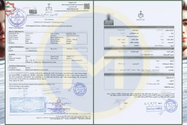 ترجمه فرم اطلاعات ثنا