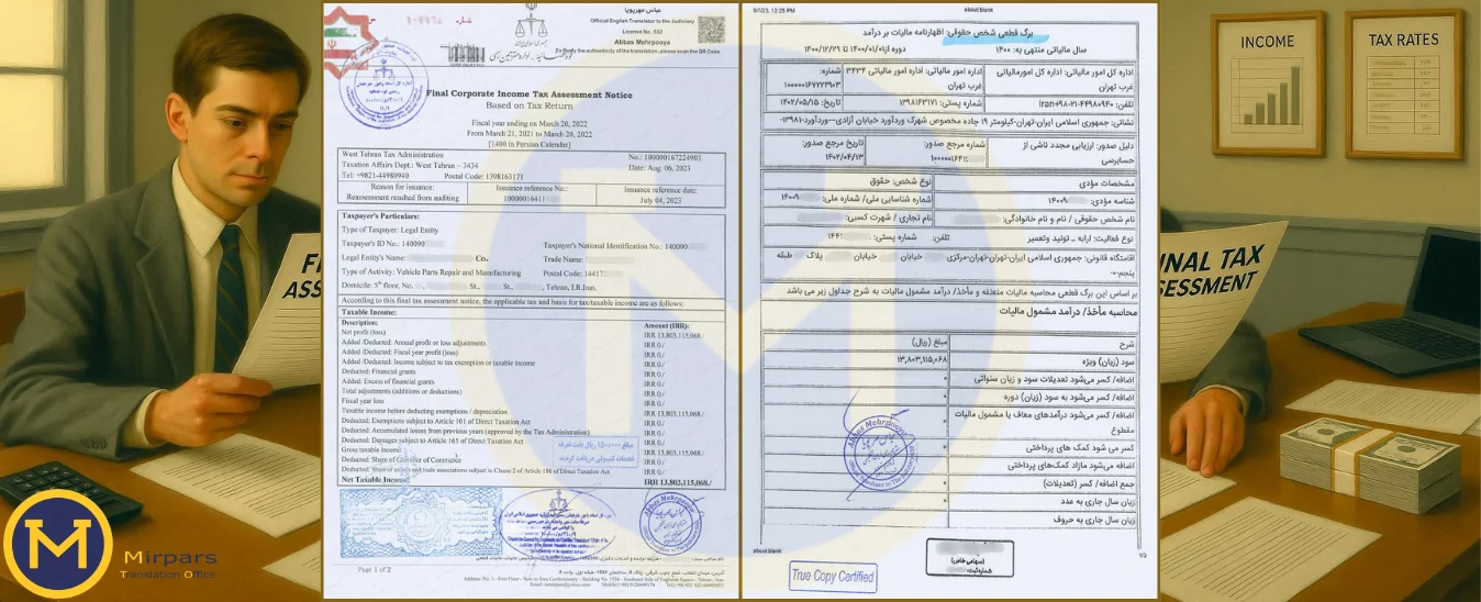 ترجمه رسمی برگ تشخیص و برگ قطعی مالیات +نکات، زمان و هزینه