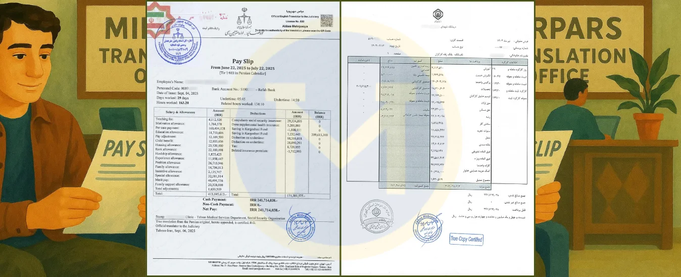 ترجمه رسمی فیش حقوقی +نکات، زمان و هزینه