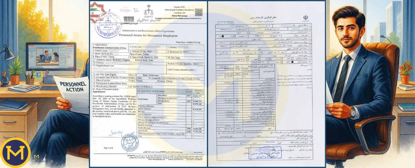 ترجمه رسمی حکم کارگزینی +نکات، زمان و هزینه