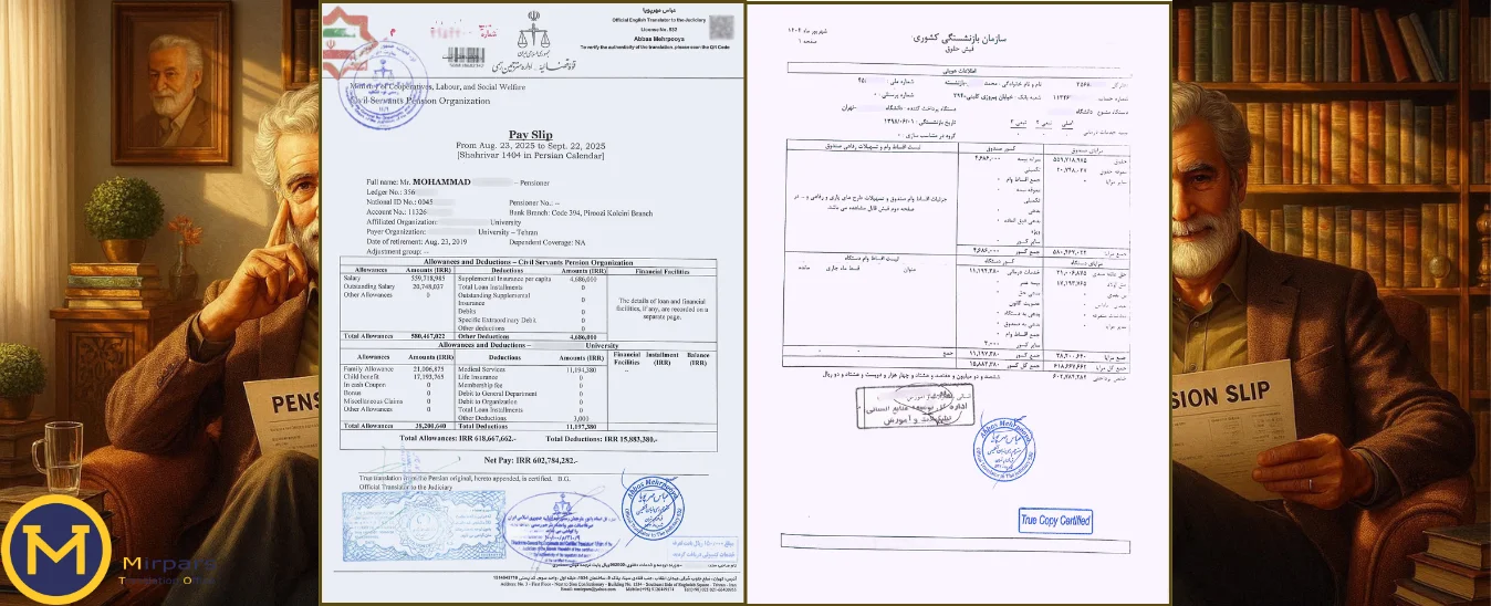 ترجمه رسمی فیش مستمری بازنشستگان +نکات، زمان و هزینه