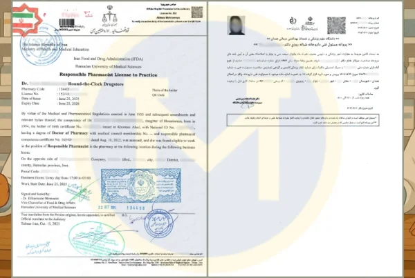 ترجمه پروانه تاسیس داروخانه